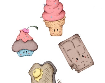 Cute Sweet Treat Kawaii Cupcake Ice Cream Toast Chocolate Button Pin Pack