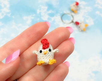Micro Mini Tiny Crochet Animals Chicken Crochet Keychain or Accessory