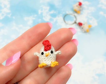 Micro Mini Tiny Crochet Animals Chicken Crochet Keychain or Accessory