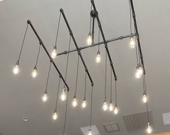 20 Light Square XXL Industrial Steel Pipe Chandelier (60" Square)