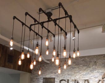 16 - 20 Light Square Industrial Steel Pipe Chandelier