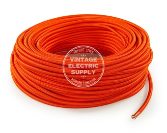 Orange Cloth Covered Wire - Vintage Lamp Cord - Antique Fan Cord - Fabric Cable