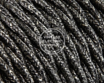 Black Linen Twisted Cloth Covered Wire - Vintage Lamp Cord - Antique Fan Cord **Same Day Shipping**