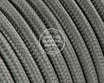 Grey Cloth Covered Wire - Vintage Lamp Cord - Antique Fan Cord - Fabric Cable