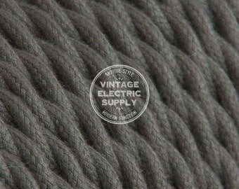 Grey Cotton Twisted Cloth Covered Wire - Vintage Lamp Cord - Antique Fan Cord - Fabric Cable