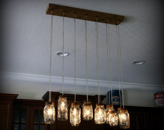 Mason Jar Chandelier - 14 Lights - Red Oak - Ready to Hang