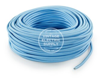 Baby Blue Cloth Covered Wire - Vintage Lamp Cord - Antique Fan Cord - Fabric Cable