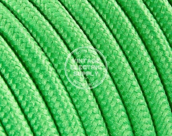 Lime Cloth Covered Wire - Vintage Lamp Cord - Antique Fan Cord - Fabric Cable