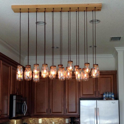 9 Light DIY Mason Jar Chandelier Kit Rustic Wood Chandelier Etsy