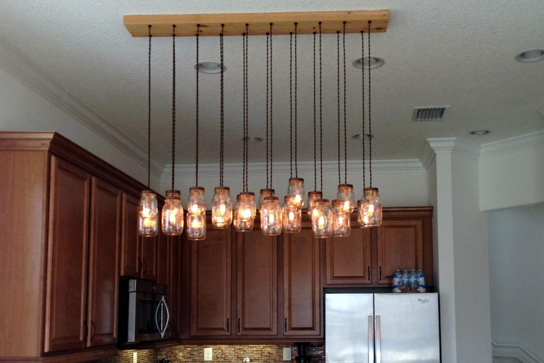 16 Light DIY Mason Jar Chandelier Red Oak Rustic Wood Chandelier Vintage Lighting Mason Jar Pendants Candelabra Socket E12 image 1