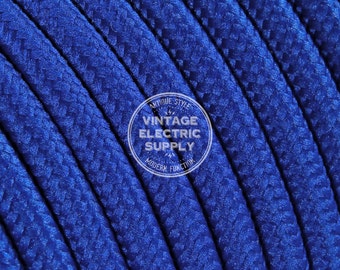 Blue Cloth Covered Wire - Vintage Lamp Cord - Antique Fan Cord - Fabric Cable