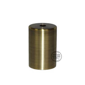 May include: A brushed brass ceiling light fixture adapter, also known as a ceiling canopy, with a round hole in the center.