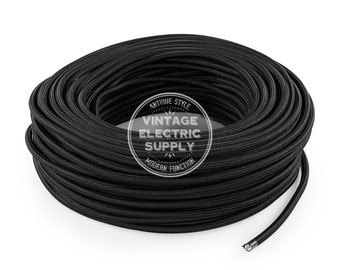 Black Cloth Covered Wire - Vintage Lamp Cord - Antique Fan Cord - Fabric Cable