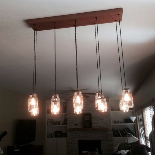 9 Light DIY Mason Jar Chandelier Kit Rustic Wood Chandelier Etsy