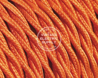 Orange Twisted Cloth Covered Wire - Vintage Lamp Cord - Antique Fan Cord - Fabric Cable