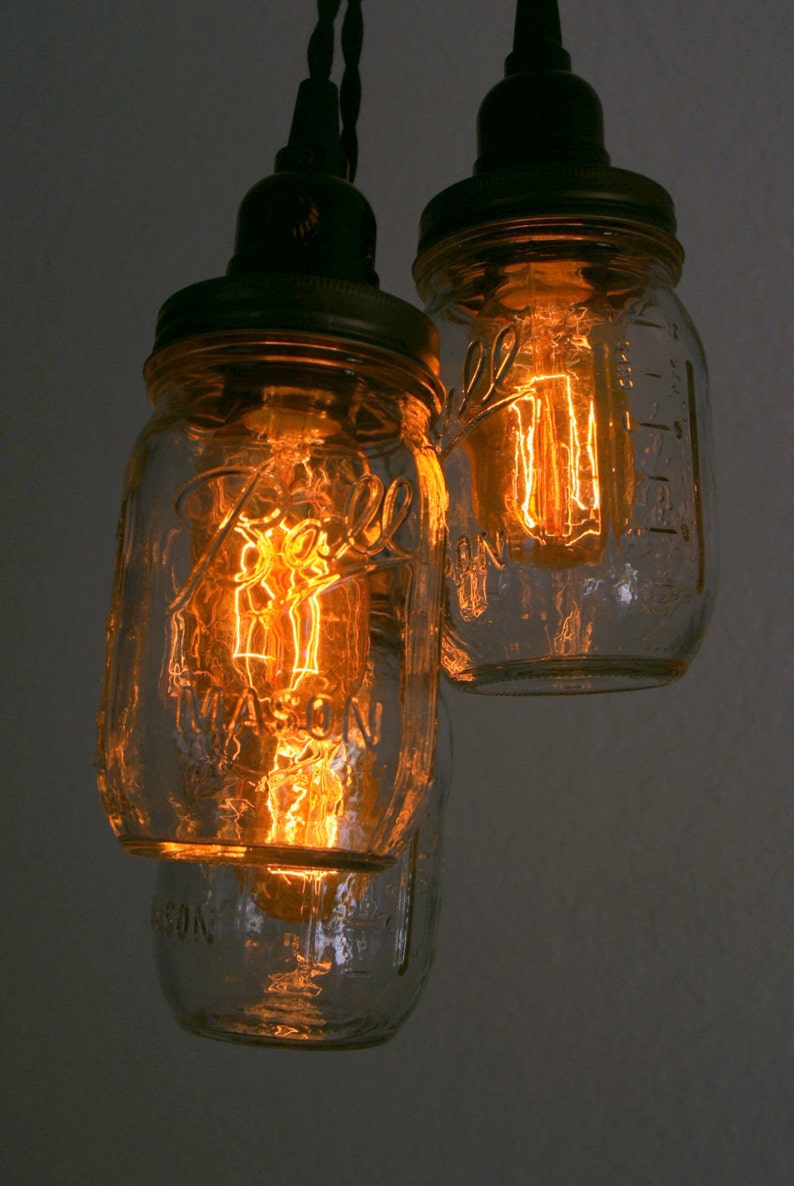 3 Light Mason Jar Chandelier Clear Pint image 2