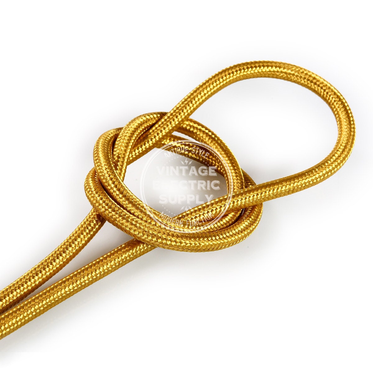 Gold Cloth Covered Cord Set with Antique Style Plug