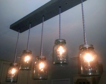 Mason Jar Chandelier - 5 Light - Slate Grey