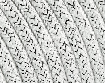 White Glittering Cloth Covered Wire - Vintage Lamp Cord - Antique Fan Cord - Fabric Cable