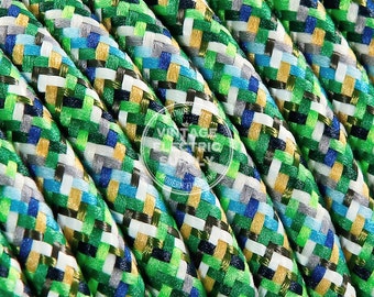 Mixed Greens Cloth Covered Wire - Vintage Lamp Cord - Antique Fan Cord - Fabric Cable
