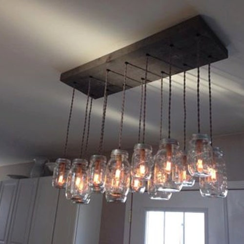 9 Light DIY Mason Jar Chandelier Kit Rustic Wood Chandelier Etsy