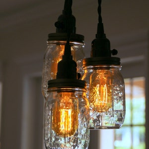 3 Light Mason Jar Chandelier Clear Pint image 1