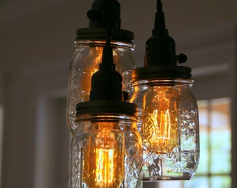 5 Light Mason Jar Chandelier - Clear Pint