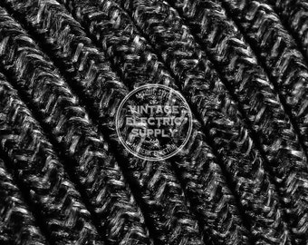 Black Linen Cloth Covered Wire - Vintage Lamp Cord - Antique Fan Cord - Fabric Cable