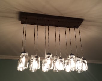 Mason Jar Chandelier - 12Light DIY Kit - Rustic Cedar - Rustic Wood Chandelier - Vintage Lighting - Mason Jar Pendants