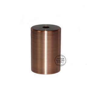 May include: A brushed copper electrical ceiling fixture adapter, also known as a ceiling rose, with a round hole in the center.