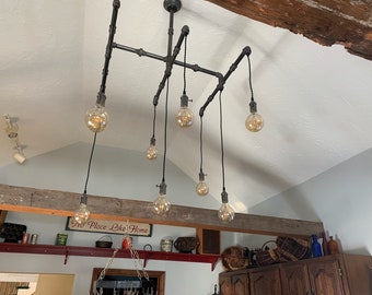 9 Light Square Industrial Steel Pipe Chandelier