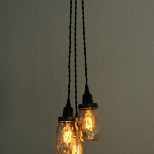 3 Light Mason Jar Chandelier Clear Pint image 3