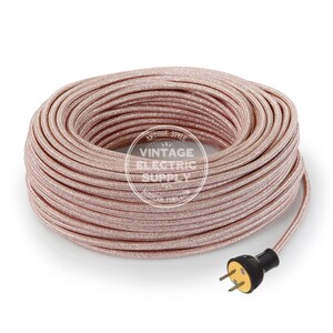 Juego de cables con purpurina rosa - Juego de cables redondos recubiertos de tela - Cable antiguo para lámpara y ventilador