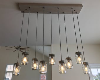 Barnwood Grey Red Oak DIY Mason Jar Chandelier Kit - Rustic Wood Chandelier - Vintage Lighting - Mason Jar - Candelabra Bulbs (E12)