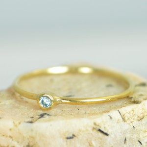 Tiny Aquamarine Ring, Solid 14k Gold Aquamarine Stacking Ring, Solid Gold Aquamarine Ring, Mothers Ring, March Birthstone, Aquamarine Ring image 1