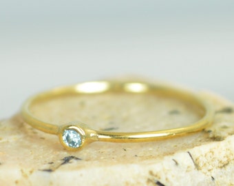 Tiny Aquamarine Ring, Solid 14k Gold Aquamarine Stacking Ring, Solid Gold Aquamarine Ring, Mothers Ring, March Birthstone, Aquamarine Ring