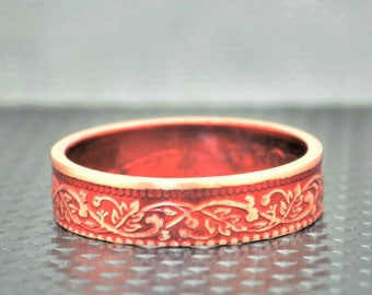 Red Wreath Coin Ring, India-British Coin, Red Ring, Coin Ring, Bronze Ring, Unique BoHo Ring, Dainty Ring, Womens Coin Ring, 8th anniversary