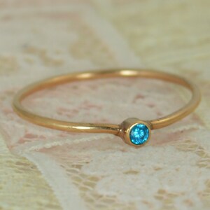 Tiny Blue Topaz Ring Set Solid 14k Rose Gold Wedding Set image 2