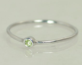 Tiny Peridot Ring, Peridot Stacking Ring, White Gold Peridot Ring, Peridot Mothers Ring, August Birthstone, Dainty Gold  Peridot, Solid Gold