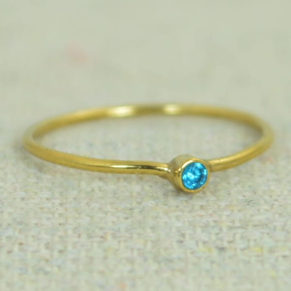 Tiny Blue Zircon Ring, Gold Filled Blue Zircon Ring, Zircon Stacking Ring, Zircon Mothers Ring, December Birthstone, Gold Filled Zircon Ring