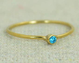 Tiny Blue Zircon Ring, Gold Filled Blue Zircon Ring, Zircon Stacking Ring, Zircon Mothers Ring, December Birthstone, Gold Filled Zircon Ring