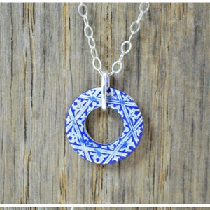 Moroccan Coin Necklace, Blue Coin Necklace, Coin Art, Morocco, Silver Coin, Moroccan Art, Boho Necklace, Two-Sided, Coin Charm, Charm image 1