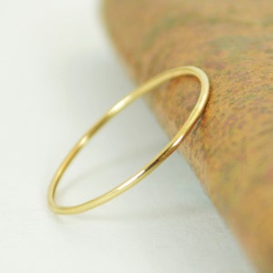 Solid Round 14k Yellow Gold Ring Super Thin Stacking image 1