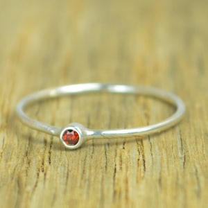 Tiny Garnet Ring, Garnet Stacking Ring, Sterling Garnet Ring, Garnet Mothers Ring, January Birthstone, Garnet Rings, Tiny Silver Ring image 1