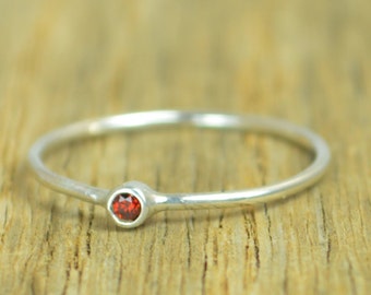 Tiny Garnet Ring, Garnet Stacking Ring, Sterling Garnet Ring, Garnet Mothers Ring, January Birthstone, Garnet Rings, Tiny Silver Ring