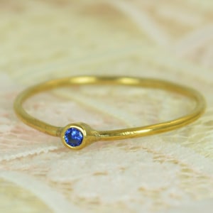 Tiny Sapphire Ring Set, Solid 14k Gold Wedding Set, Stacking Ring, Solid 14k Gold Sapphire Ring, September Birthstone, Bridal Set, Gold image 1