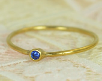 Tiny Sapphire Ring Set, Solid 14k Gold Wedding Set, Stacking Ring, Solid 14k Gold Sapphire Ring, September Birthstone, Bridal Set, Gold