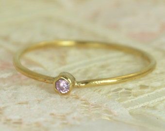 Tiny Pink Tourmaline Ring Set, Solid 14k Gold Wedding Set, Stacking Ring, Solid 14k Gold Tourmaline Ring, October Birthstone, Bridal Set