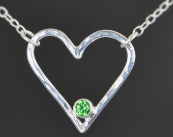 Emerald Heart Necklace, Sterling Silver,  Mothers Necklace, May Birthstone Necklace, Emerald Necklace, Mother Necklace, Heart Pendant