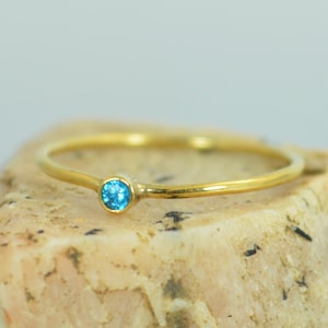 Tiny Blue Zircon Ring, Solid Gold Ring, Dainty Ring, Dainty Zircon, Mother's Ring, Stacking Ring, Tiny Gold Ring, Minimal Zircon, Alari image 1